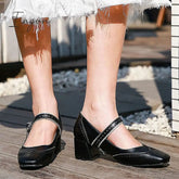 Ingvn - Women's Heels Sandals Oxfords Hand Stitching Vintage Shoes Boho Bohemia Beach Party Outdoor Daily Summer Cone Heel Round Toe Vacation Cute Elegant Leather Buckle Color Block Black Yellow Pink