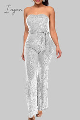 Ingvn - Street Solid Bandage Sequins Patchwork Strapless Regular Jumpsuits(5 Colors)