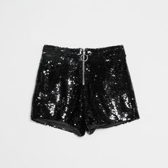Sexy Women Sequin Shorts Summer High Waist O-Ring Zip Bodycon Shorts Feminino Skinny Party Club Festival Raves Pole Dance Shorts