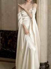 Elegant Korean Silk Midi Dress Women Spring Vintage Backless Party Dress French Evening Casual Dress Female Design Wedding