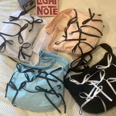 Ingvn Sweet Preppy Style Nylon Color Contrast Color Bow Shoulder Bag Large Capacity Lightweight Women Crossbody Pretty Tote Bag