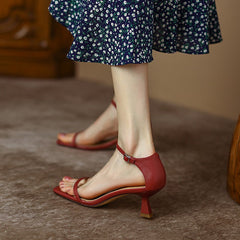 Women's Sandals Sexy Square Head Strap High Heels Basic Shoes Casual Party Pumps Female Fashion Summer