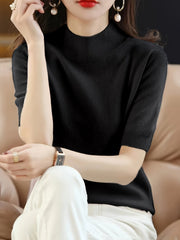 Premium Soft Knit Womens Sweater - Chic Mock Neck, Short Sleeve Pullover - Stylish & Elegant Wardrobe Staple