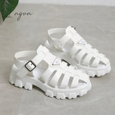 Ingvn - 2024 Fashion Gladiator Women Narrow Band Cross-tied Platform Square Heel Peep Toe Rome Design Sexy Mature Shoes Ladies Female