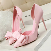 BIGTREE Fashion Delicate Sweet Bowknot High Heel Shoes Side Hollow Pointed Women Pumps Pointed Toe 10.5CM thin Dress Shoes
