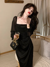 Vintage Wedding Party Midi Dresses for Women Spring New Square Collar Long Sleeves Elegant Fashion Evening Prom Female Clothing