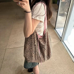 Ingvn New Spring Summer Korean Leopard Pattern Tote Bag Women's Fashion Single Shoulder Bags Double-sided Canvas Bag