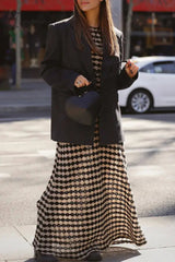 Ingvn - Sexy Plaid Backless Contrast Weave O Neck A Line Dresses