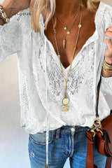 Ingvn - Fashion Elegant Solid Patchwork V Neck Blouses(4 Colors)