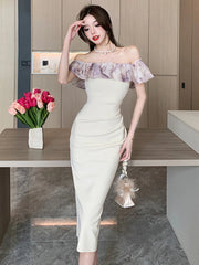 Women Summer Off Shoulder Sexy Backless Midi Bodycon Dress Female Prom Party Vestidos Clothes