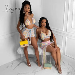 Ingvn - Sexy Crochet Tassel Two Piece Skirt Set Beach Dress Suit Summer Outfit Womens 2 Piece Matching Sets
