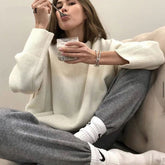 Voguable Elegant Women Sweater Oversized Knitted Basic Pullovers O Neck Loose Soft Female Knitwear Jumper