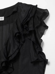 Summer Ruffles Midi Dress Women Elegant Sleeveless V-neck Solid Party Dresses Female 2025 Fashion Loose A-line Robes Vestidos