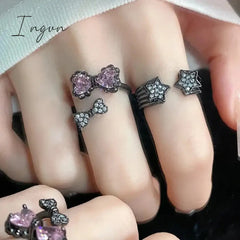 Fashion Gothic Animal Black Zircon Rings Y2K Star Crystal Opal Ring Goth Spider Butterfly Rings for Women Girl Aesthetic Jewelry