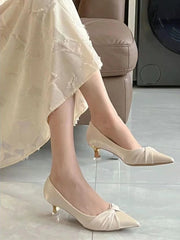 Ingvn Shoes For Women Stilito Pointed Toe White Ladies Summer Footwear With Medium Heels Office E Chic Elegant Offer Slip On A L