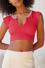 Ingvn - Sexy Street Solid Patchwork U Neck T-Shirts