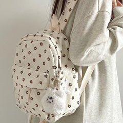 INGVN Mini Japanese Sweet Floral Print Backpack Casual Y2k Aesthetic Preppy Schoolbags Women Kawaii All Match Backpacks for Students