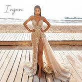 Ingvn - Wedding Party Dress Female Evening Elegant Sexy Deep V Neck Spaghetti Strap Sleeveless Sequined Long Maxi Dresses For Women