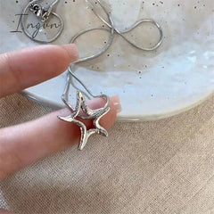 Y2K Hollow Star Pendant Necklace for Women Egirl Cute Korean Fashion Punk Clothing Pentagram Sweater Neck Chain Trend Jewelry