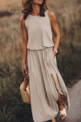 Ingvn - Bohemian Sleeveless Side Slit Maxi Dress