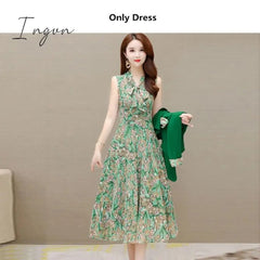 Ingvn - Spring Autumn New Suit Jacket Dress Two-piece Women's Elegant Blazers Floral Long Skirt Set Female Office Professional Wear
