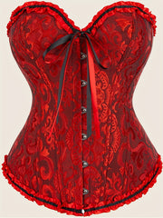 Ravishing Ruffle Strapless Corset Bustier - Sculpting Tummy Control, Lace-Up Jacquard Body Shaping, Adjustable Hooks, Comfortable Women's Lingerie & Shapewear for Hourglass Figure