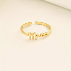 Chic 'Mama' Golden-Tone Adjustable Ring - Perfect for Casual Attire & Gifting