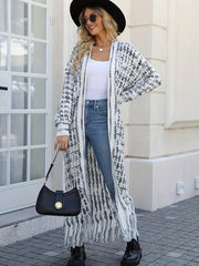 Plus Size Elegant Ombre Knitted Cardigan - Soft Slight Stretch Fabric, Tassel Hem, Long Sleeve, Open Front, Machine Washable - Perfect for Fall/Winter Season