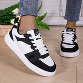 Women's Retro-Inspired Black & White Sneakers - Lightweight, Non-Slip Lace-Up Casual Shoes for All Seasons