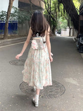 Summer New Japanese Kawaii Y2k Midi Dress Women Casual Sweet Bow Splicing Flower Print Dress Korean Fashion Evening Party