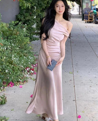 Women Elegant Solid Evening Party Dresses Summer Fashion Korean Graduation Formal Dress Off Shoulder Slim Vestidos Clothing