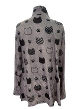 Vibrant Halloween Cat Print Long Sleeve Open Front Cardigan - Soft Mid-Elastic Polyester Knit Fabric, V-Neck, Casual Style, Perfect for Spring, Summer, and Fall - Womens Fashion Outerwear