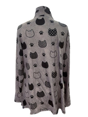 Vibrant Halloween Cat Print Long Sleeve Open Front Cardigan - Soft Mid-Elastic Polyester Knit Fabric, V-Neck, Casual Style, Perfect for Spring, Summer, and Fall - Womens Fashion Outerwear