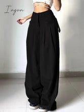 Ingvn - Shirring Casual Wide Leg Pants Women High Waist Street Basic Loose Sweat Trousers Korean Retro Gray Office Lady Pants