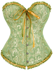 Flirty Ruffle Strapless Corset Bustier - Firm Tummy Control with Lace-Up Back - Luxurious Jacquard Womens Shapewear