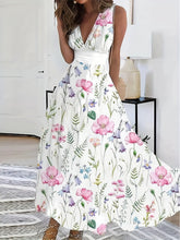 Floral Print Sleeveless Dress, Boho V Neck Simple Maxi Dress, Women's Clothing