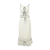 Ruffle Bandage Mesh Dress Sets For Women Lace See Through Crop Tops Ladies Holiday Elegant Skirt Suits Womens Outfits New