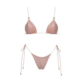 3Pcs Mirco Bikini 2025 Sexy Swimsuit Women Push Up Swimwear Bandeau Biquini Female Pink Bodysuit Bathing Suits Sarong Mini Skirt
