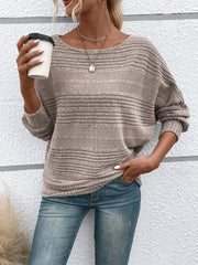Solid Crew Neck Pullover Sweater, Casual Batwing Sleeve Loose Sweater, Women's Clothing