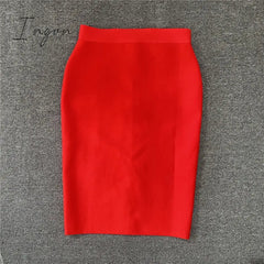 Ingvn - High Quality Women New Rayon Bandgae Skirt Elegant Pencil Skirt Celebrity Sexy Club Party Wear Vintage Vestios