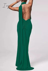 Sexy Solid Backless Fold Scarf Collar Irregular Dresses