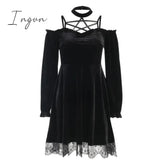 Ingvn - InsGoth Gothic Black Sexy Pentagram Halter Dress Aesthetic Punk High Waist Off Shoulder Bandage Mini Dresses Ladies Party Dress