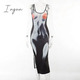 Ingvn - Women's Sexy and Beautiful Body-printed Suspender Dress Slim Hip-lifting and Split Long Dress Vestidos Streetwear