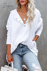 Ingvn - Casual Solid Pocket Buckle Hooded Collar Tops(14 colors)