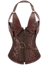 Plus Size Gothic Floral Jacquard Corset Body Shaper - Firm Tummy Control, Adjustable Lace-Up & Chain Decor - Silhouette-Sculpting Zipper Shaper for Women