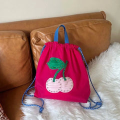 Ingvn Practical Lovely Korea Drawstring Exquisite Backpacks Sweet Panelled Embroidery Fresh Shopping Bags Print Cherry New Handbags