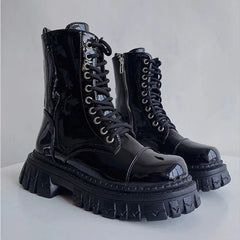Ingvn Short Shoes for Woman Combat Booties Punk Style Footwear Waterproof Women's Ankle Boots with Laces Lace-up Biker New Rock In Y2k