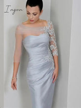 Ingvn - New Silver Grey Mother of the Bride Dress 3/4 Long Sleeve Lace Tulle Satin Pleated Wedding Party Gown Evening Formal dress