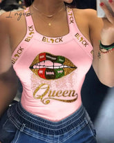 Ingvn - Tank Tops Women U Neck Letter Print Lips Vest Summer Ladies Harajuku Shirts Slim Fit Polyester Sleeveless Top Tshirts