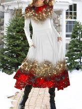 Ingvn - Women's Christmas Casual Dress Swing Dress Midi Dress Red Long Sleeve Leopard Pocket Winter Fall Autumn Fashion Daily Weekend S M L XL XXL 3XL